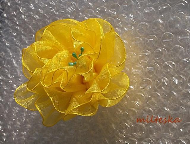 žlutá sluníčková brož brož sponka doplněk vlasy růže žlutá barevná květ moda čelenka organza brožka šitá šifon kvítek textilní lepená 