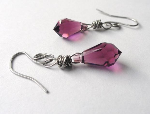ametystové kapky.. náušnice sklo fialová kapka nerez swarovski slza skleněná chirurgická ocel pro alergiky ametystová 