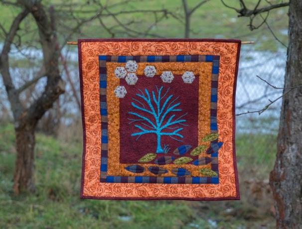 Mezi podzimem a zimou strom zima obraz podzim obrázek quilt nástěnný quilt 