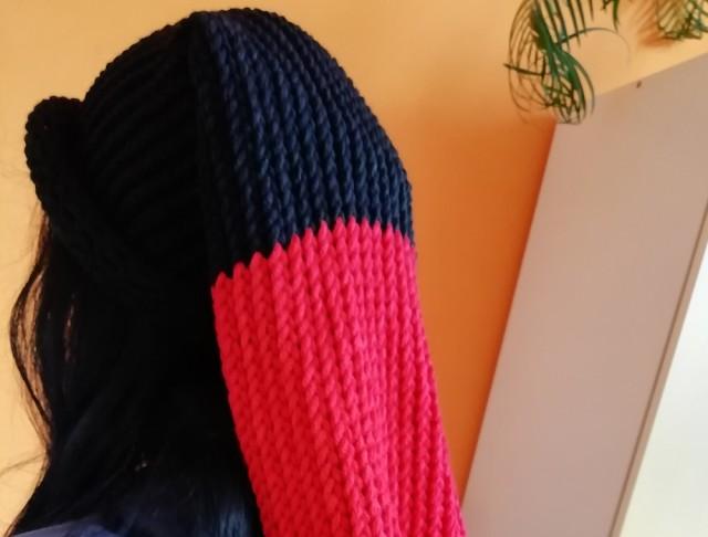 Pletená mega dlouhá čepice