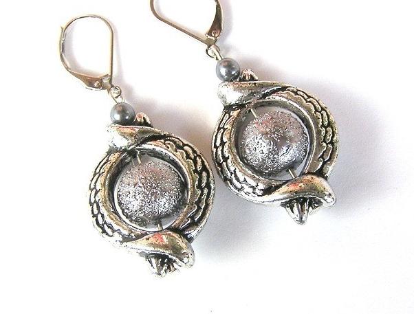 Stříbrná háďata náušnice elegantní šedá stříbrná rhodium voskové perly háďata perly zigan hadí korálky 