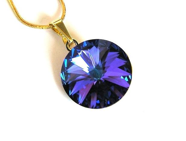 Rivoli Swarovski s řetízkem přívěsek modrá řetízek stříbro tmavě modrá rivoli swarovski zlacené stříbro heliotrope 