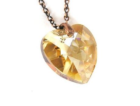 Srdce s mědí náhrdelník přívěsek srdce srdíčko béžová řetízek swarovski měděná golden shadow 