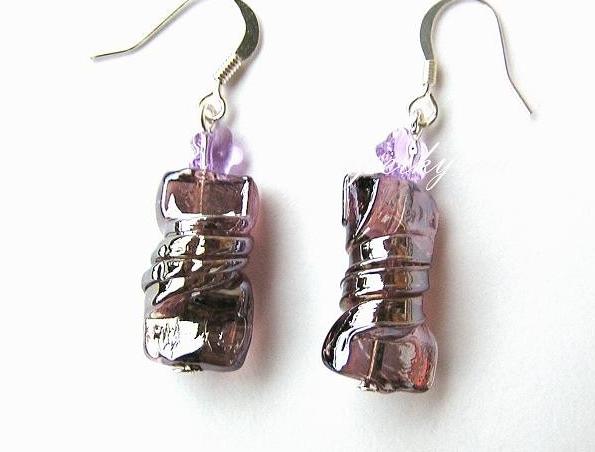 Bonbonky náušnice fialová vinutky visací swarovski stříbrná bonbon 