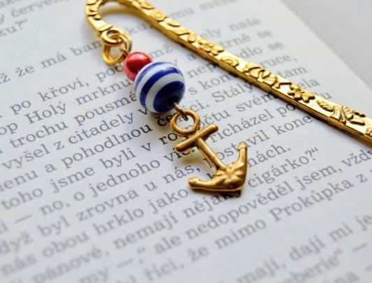 Námořní styl - záložka do knihy korálky záložka zlaté pozlacené  