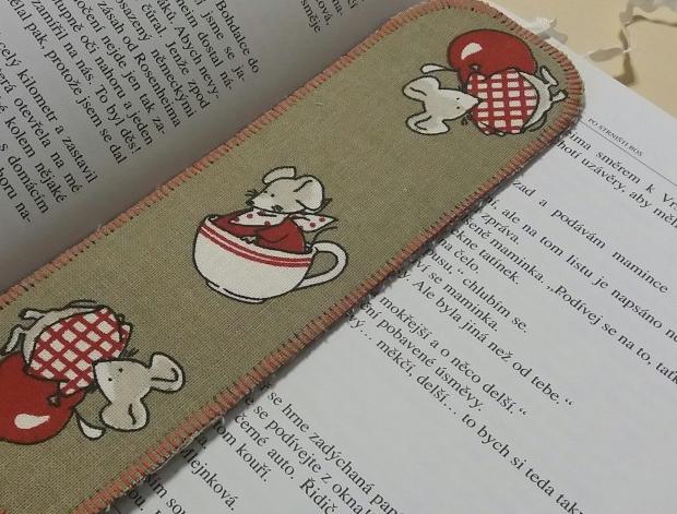 záložka s myškou textilní záložka do knížky s len 