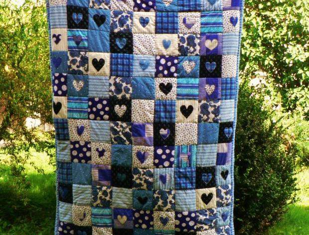 Patchworková deka srdce modrá patchwork deka přehoz 