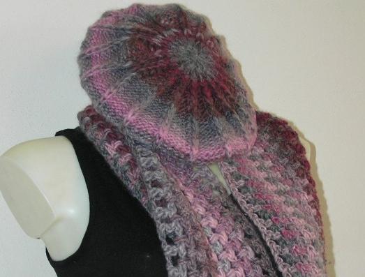 Baret a nákrčník set růžová šedá vínová šál nákrčník sleva okáč ivka kruháč 