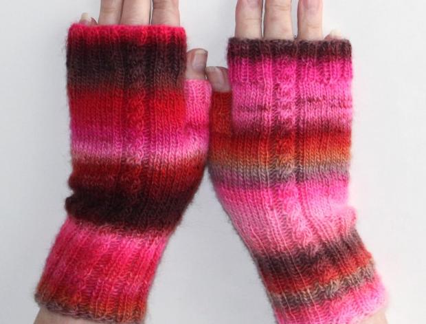 Rukavice bezprstové Valentýn merino červená oranžová barevné růžová pletené hnědá jemné pink rukavice merino pastelové pastely prstové ivka 