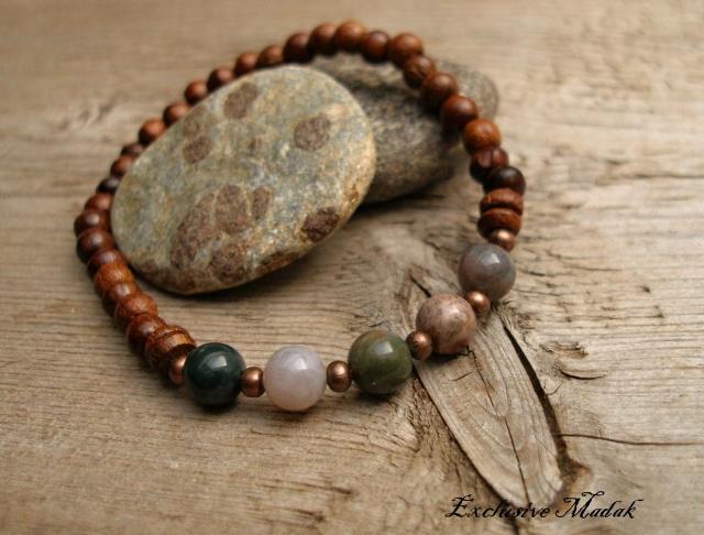 Stone and wood XV. ...... náramek dřevěný kámen achát náramek originální oranžová barevné minerál starobylé jedinečný story boho 