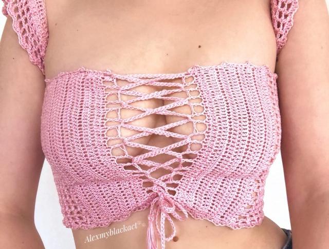 Ružový hačkovaný letní top na praní růžový top letní top crop top mentholový top top na praní na praní top hačkovaný hačkovaný top boho top 