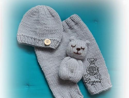 Kalhotky pro miminko na focení dárek děti čepice čepička medvídek oblečení souprava rekvizita kalhoty handmade kalhotky doplňek na focení katata ušatá newborn gate fotorekvizita 
