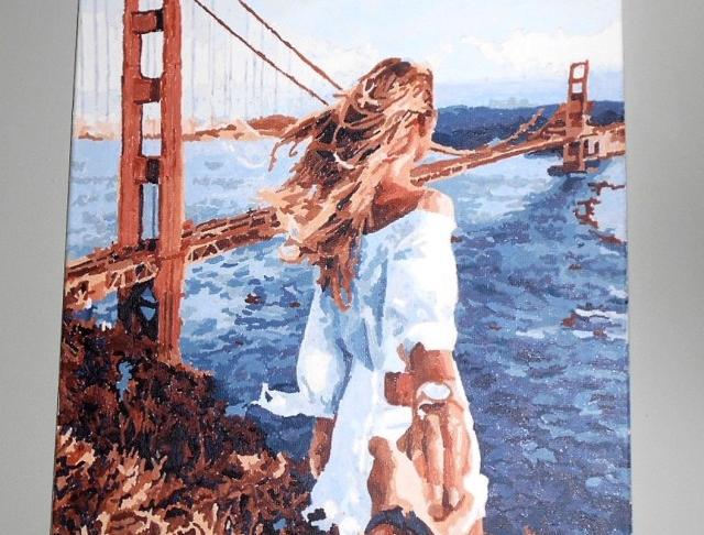 Následuj mně ..... Golden Gate malováno akrylovými barvami blin 