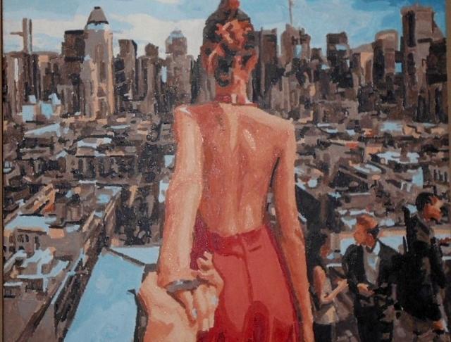 Následuj mně ..... Manhattan malováno akrylovými barvami blin 