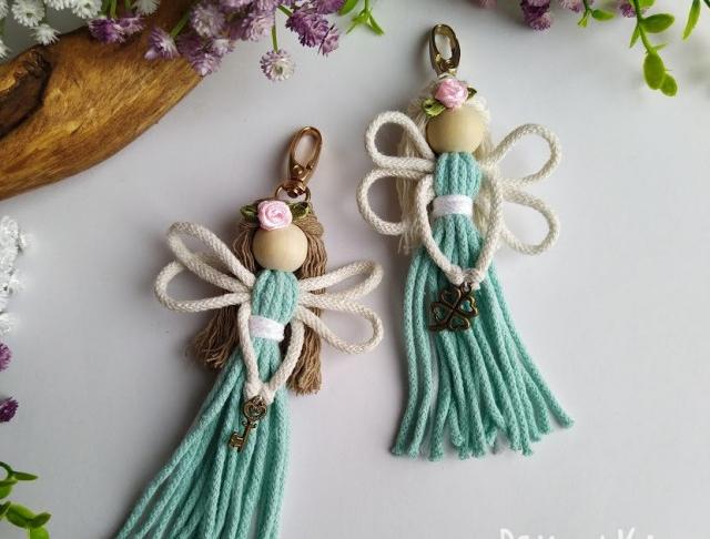 Klíčenka - víla na karabině přívěsek dekorace víla klíčenka ozdoba anděl andělka boho aro macramej 