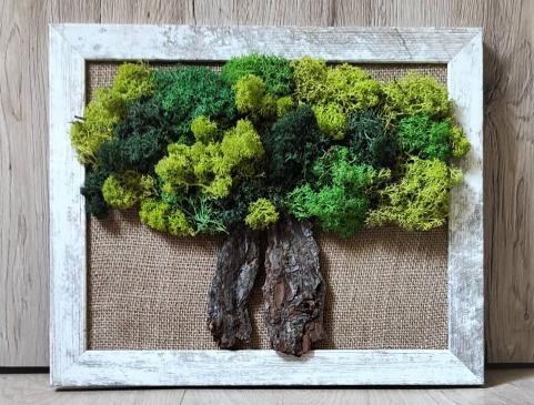 Mechový obrázek - Strom1 dřevo dřevěný dárek obraz zelený příroda přírodní obrázek šedý mechový natural stylový patinovaný nature trvanlivý skandinávský lišejník moos bezúdržbový sverský 