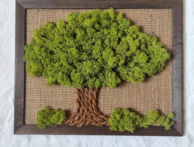 Mechový obrázek - Strom 3 dekorace dárek doplněk zelený interiér obrázek mech mechový stylový severský trvanlivý skandinávský lišejník stabilizovaný bezúdržbový interiérový 