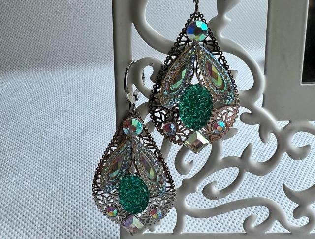 Tyrkysově stříbrné náušnice náušnice svatba visací luxusní třpyt náušničky náušky tyrkysové crystal zářivé třpytivé svědek 