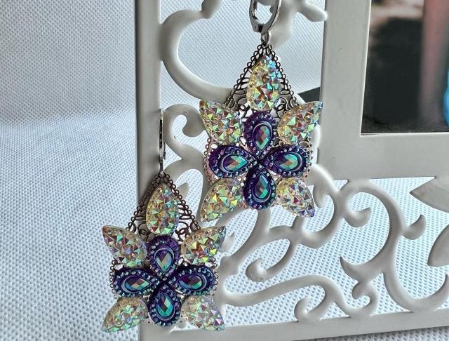 Luxusní fialky náušnice svatba visací luxusní třpyt náušničky náušky crystal zářivé fialkové třpytivé svědek 