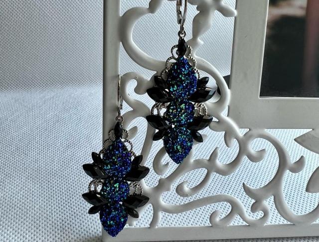 Modro černé náušnice