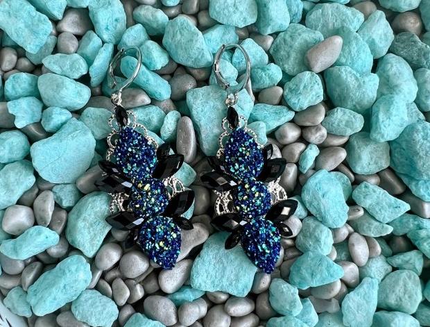 Modro černé náušnice