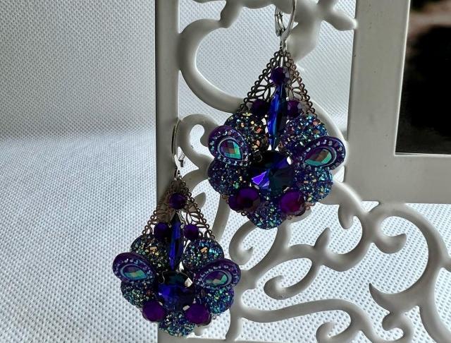 Fialové kapkové náušnice náušnice fialové luxusní luxus náušničky náušky crystal zářivé fialkové crystal ab kamínkové lepené 