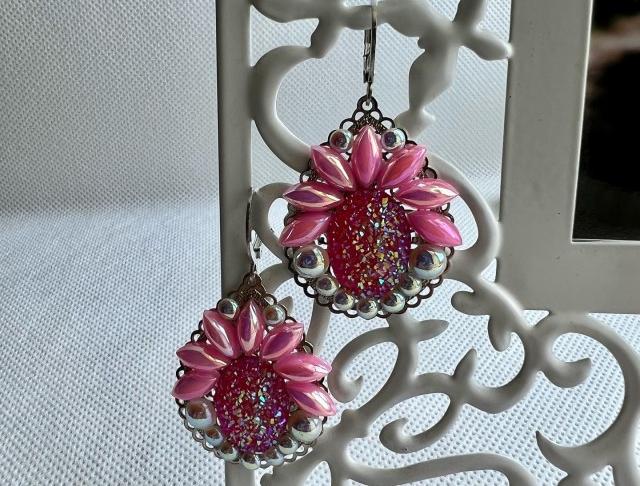 Růžové krásky v  růžové náušnice luxusní luxus náušničky náušky růžové crystal zářivé crystal ab kamínkové lepené 