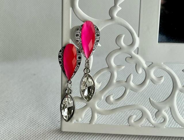 Růžovo stříbrné náušnice náušnice svatba visací luxusní třpyt náušničky náušky růžové stříbrné crystal zářivé třpytivé svědek 