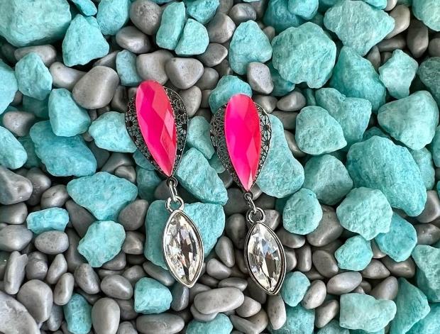 Růžovo stříbrné náušnice