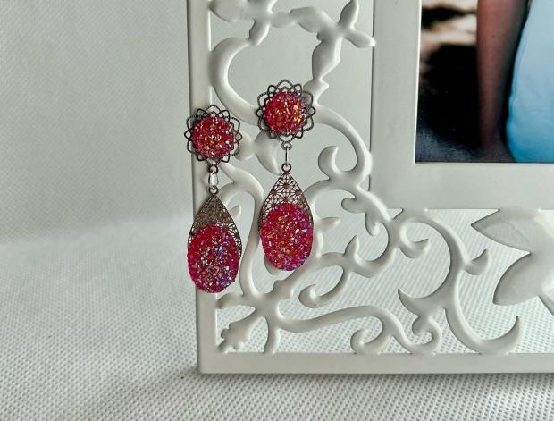 Růžové náušnice - zářivé náušnice svatba visací luxusní třpyt náušničky náušky růžové crystal zářivé třpytivé svědek 