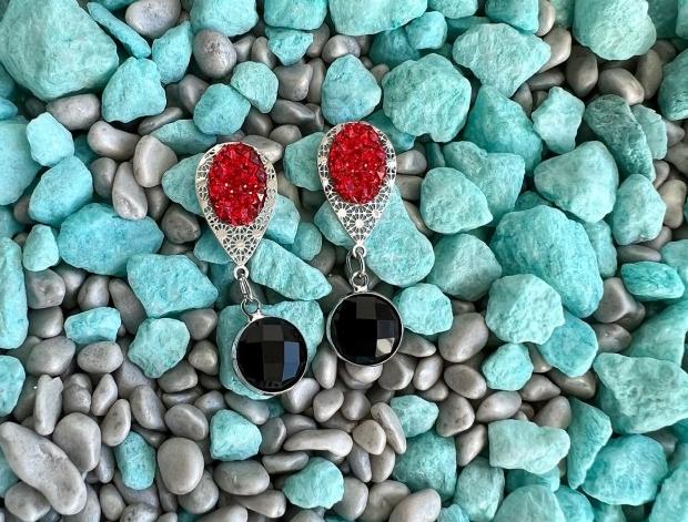 Červeno černé náušnice