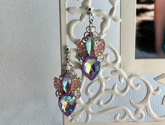 Náušnice - růžové crystal náušnice svatba visací luxusní třpyt náušničky náušky růžové crystal zářivé třpytivé svědek 