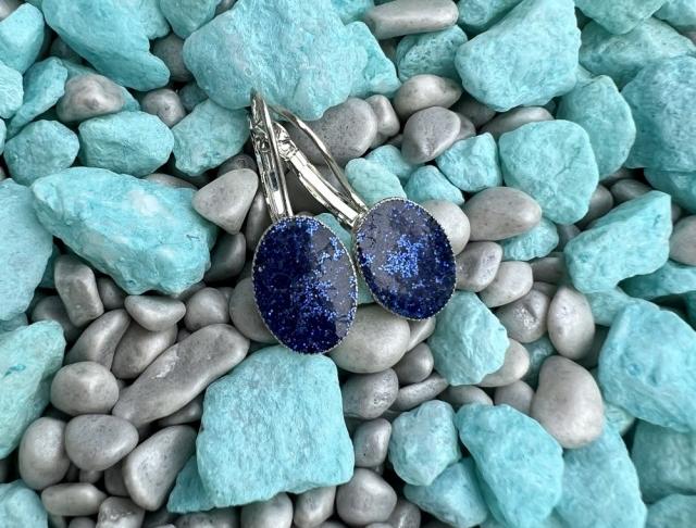 Náušnice - modré flitrované