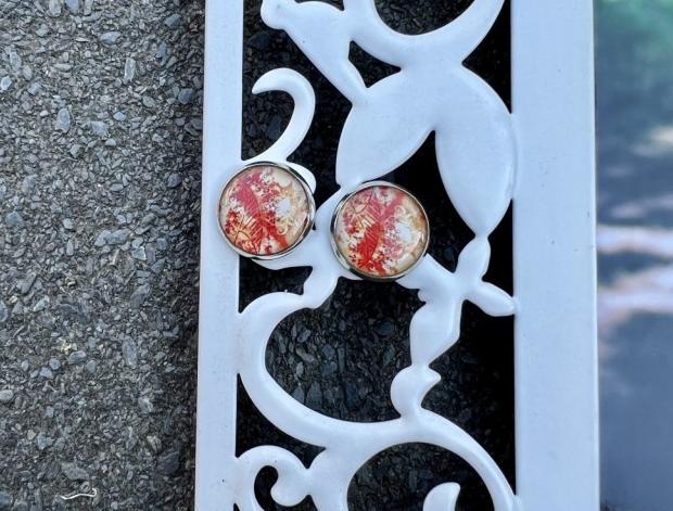 Náušnice - oranžové šperk šperky náušnice oranžová bižuterie akce pryskyřice náušničky náušky vzor vzory oranžové vzorované výprodej pryskyřicové 