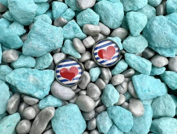 Náušnice - srdíčka s pruhy