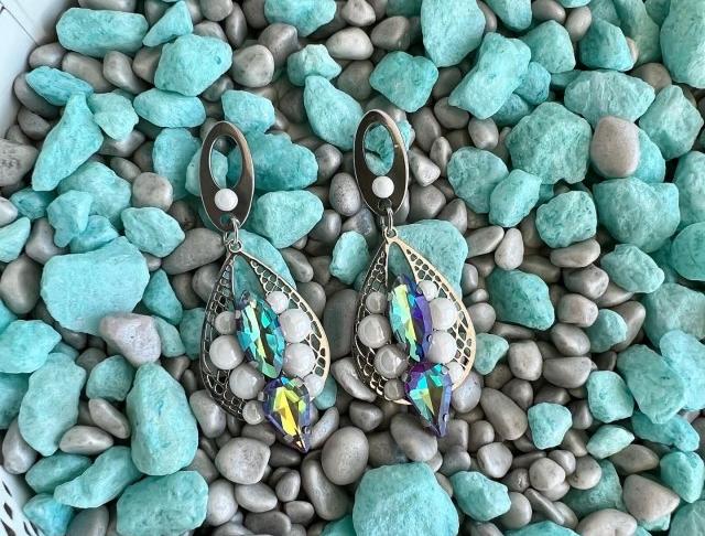 Náušnice - bílo fialkové