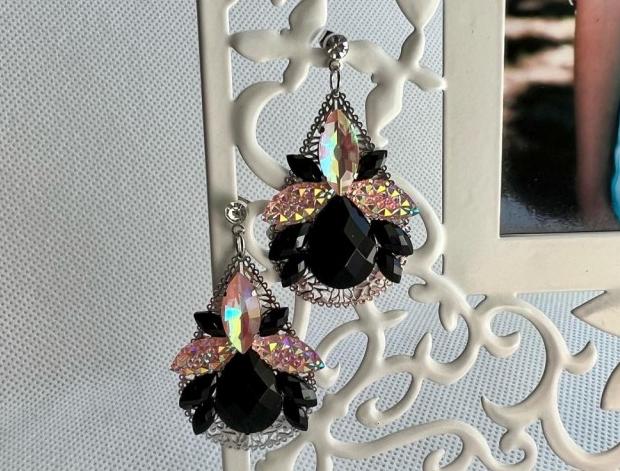 Náušnice - broskovo - černé