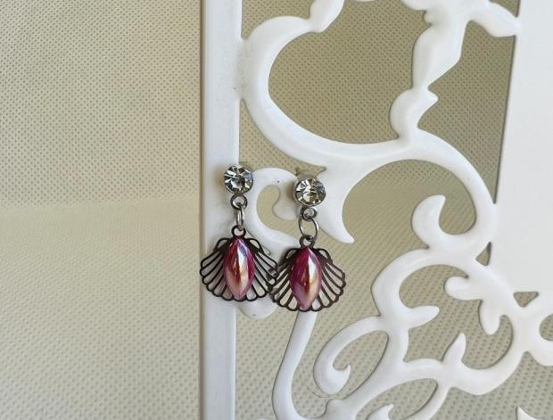 LC mini - mušle v růžové šperk šperky dárek kamínky náušnice růžová luxusní bižuterie luxus náušničky náušky růžové bižuterní crystal bižu mini na ples na svatbu kamínkové svědek 