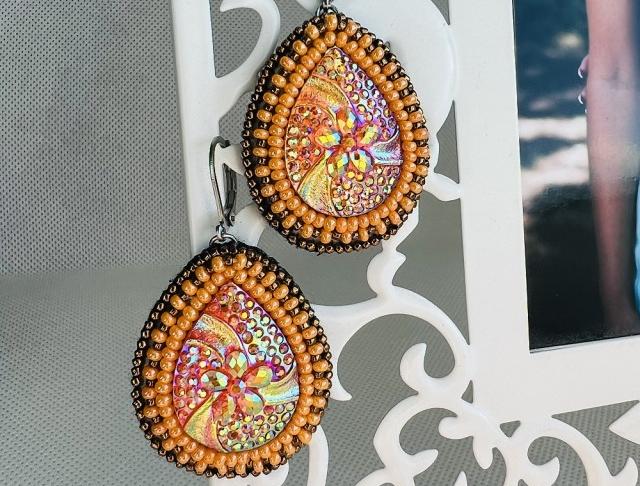 Luxusní šité - oranžové kamínky náušnice hnědé svatba šité luxusní bižuterie luxus náušničky náušky svatební ples plesové bižuterní crystal bižu kamínek oranžové na ples kamínkové luxury svědek crystals 