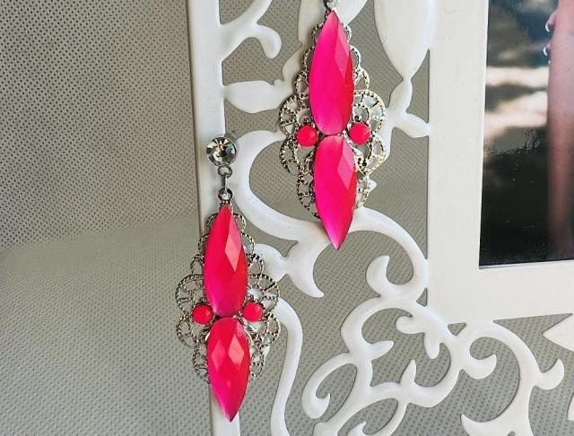 Luxusní crystal - růžové neonky náušnice růžová svatba visací neon luxusní třpyt náušničky náušky růžové crystal zářivé třpytivé neonové crystal ab neonky svědek crystalab 