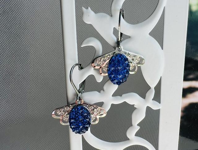 LC jemné - modré vějíře kamínky náušnice modrá svatba modré luxusní bižuterie luxus náušničky náušky svatební ples plesové bižuterní crystal bižu kamínek na ples kamínkové luxury svědek crystals 