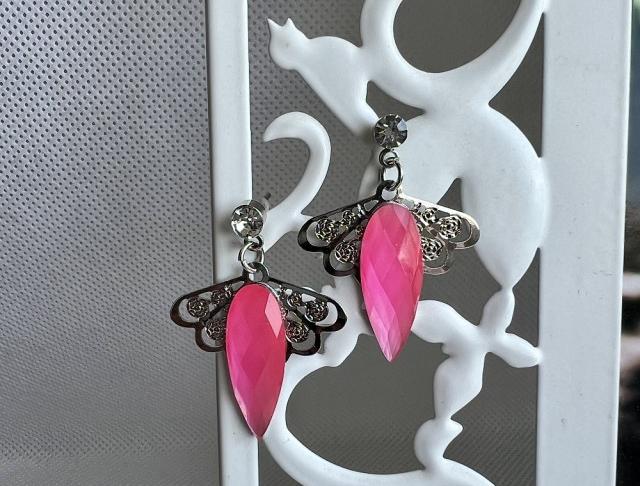 LC jemné - růžový vějíř kamínky náušnice růžová svatba luxusní bižuterie luxus náušničky náušky svatební růžové ples plesové bižuterní crystal bižu kamínek na ples kamínkové luxury svědek crystals 