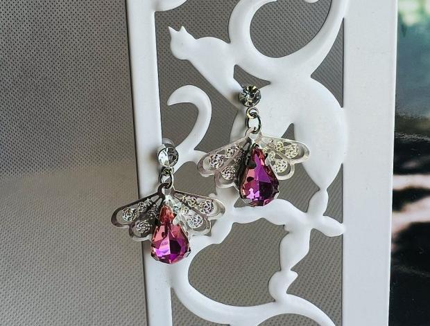 LC jemné - vějíř v růžovém kamínky náušnice růžová svatba luxusní bižuterie luxus náušničky náušky svatební růžové ples plesové bižuterní crystal bižu kamínek na ples kamínkové luxury svědek crystals 