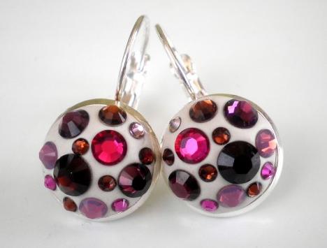 Fialovo-hnědé náušnice Swarovski náušnice bižuterní kulaté crystal hmota šatony šaton epoxidová clay 