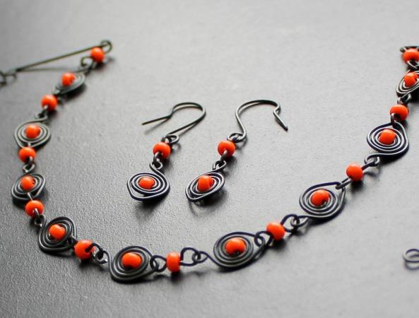 Očka v oranžové tanec jarní elegantní sada vlnka větvička spirála výrazný vlna taneční výrazné orient orientální jedinečný komplet jedinečné 