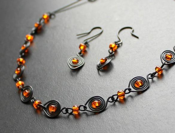 Oranžová třpytivá očka tanec jarní elegantní sada vlnka větvička spirála výrazný vlna taneční výrazné orient orientální jedinečný komplet jedinečné 