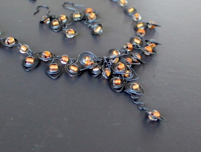 ZLATO NA HRDLE oko elegantní sada nebe spirála luxusní výrazný autorský výrazné čirá obloha jedinečný paví očko páv komplet handmade jedinečné 
