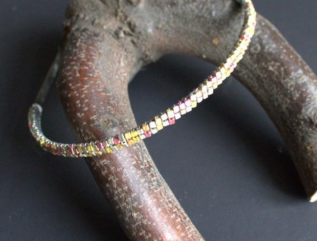 ZLATISTÁ korálky svatba čelenka perličky svatební ples plesový fascinátor české sklo obroučka tiara czech beads 