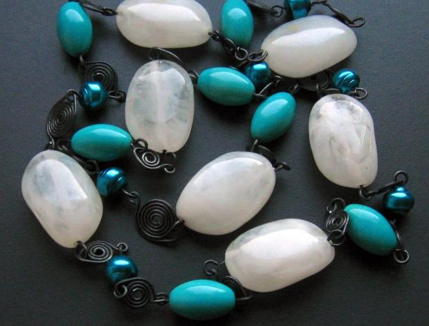 S bílými kameny elegantní sada spirála výrazný autorský výrazné jedinečný pampeliška komplet handmade jedinečné 