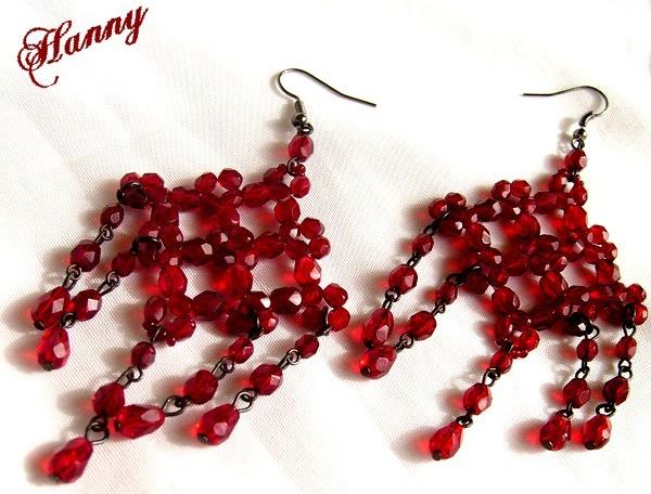 Náušnice - Drops of blood čtverec náušnice luxusní dlouhé společenské hannybeads gothic rudé 